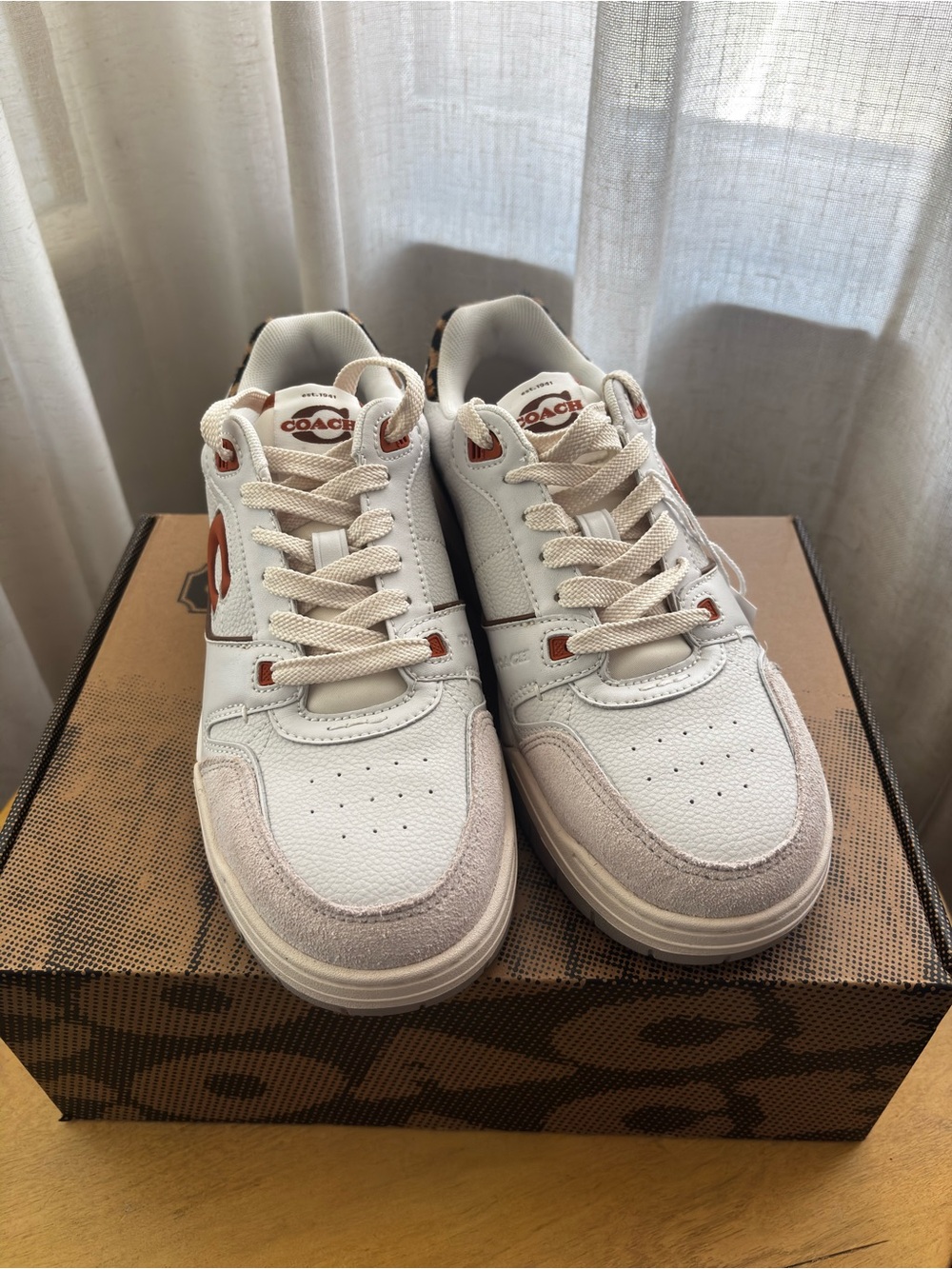 Coach Unisex White Sneakers with Tan Accents